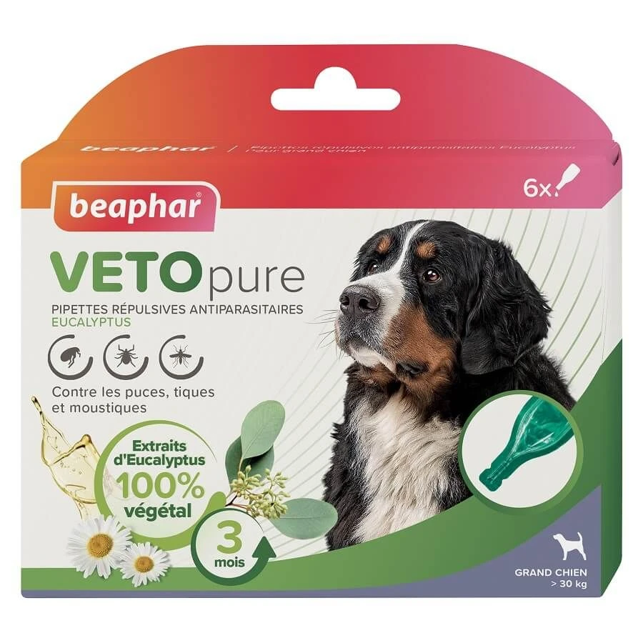 Beaphar VETOpure Pipettes Répulsives Antiparasitaires Chien +30 Kg X6
